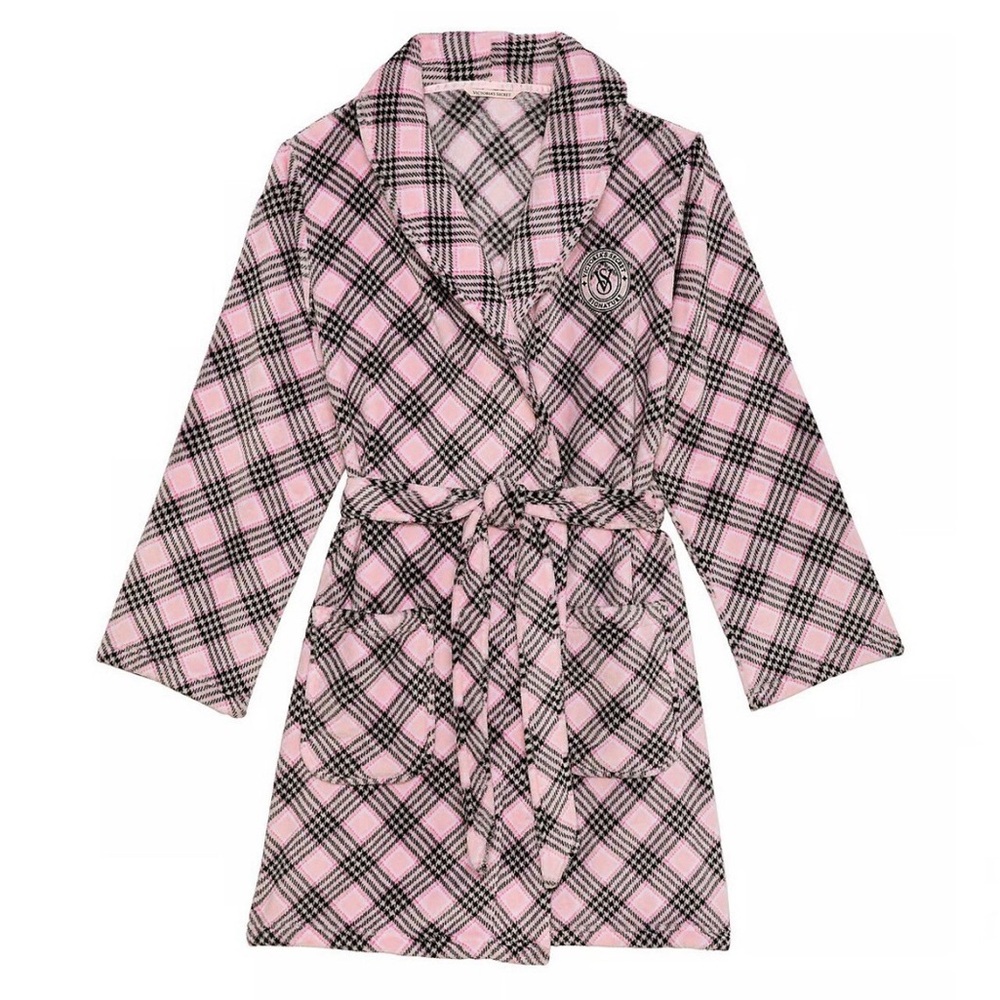 NWT Victoria's Secret Pink Plaid Short Plush Robe XS/S